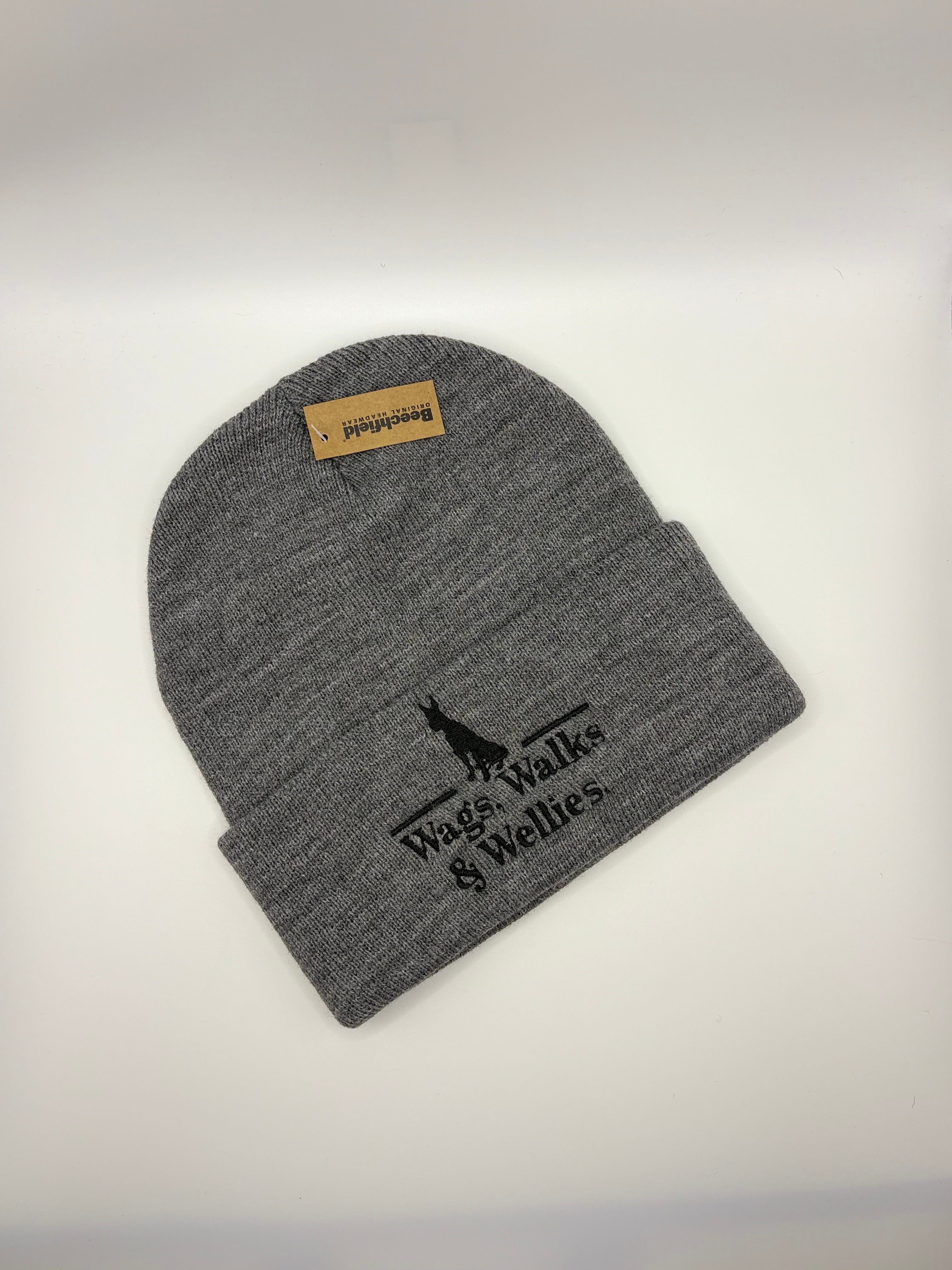 Wags,Walks & Wellies Beanie- Grey