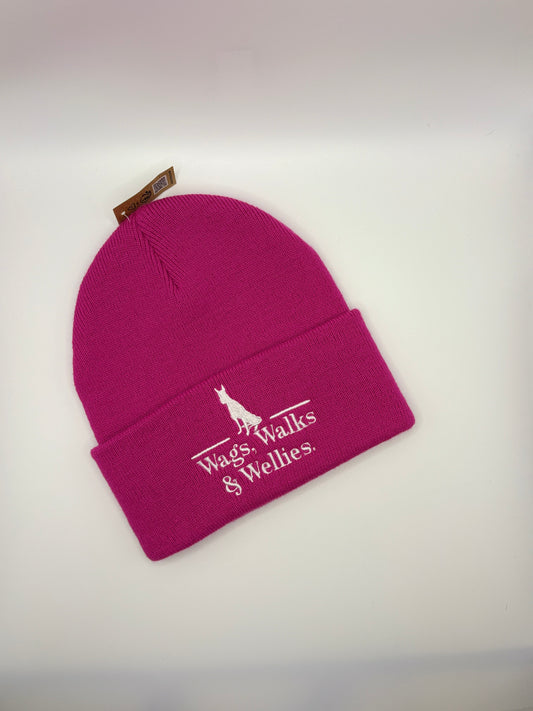 Wags,Walks&Wellies Beanie- Hot pink