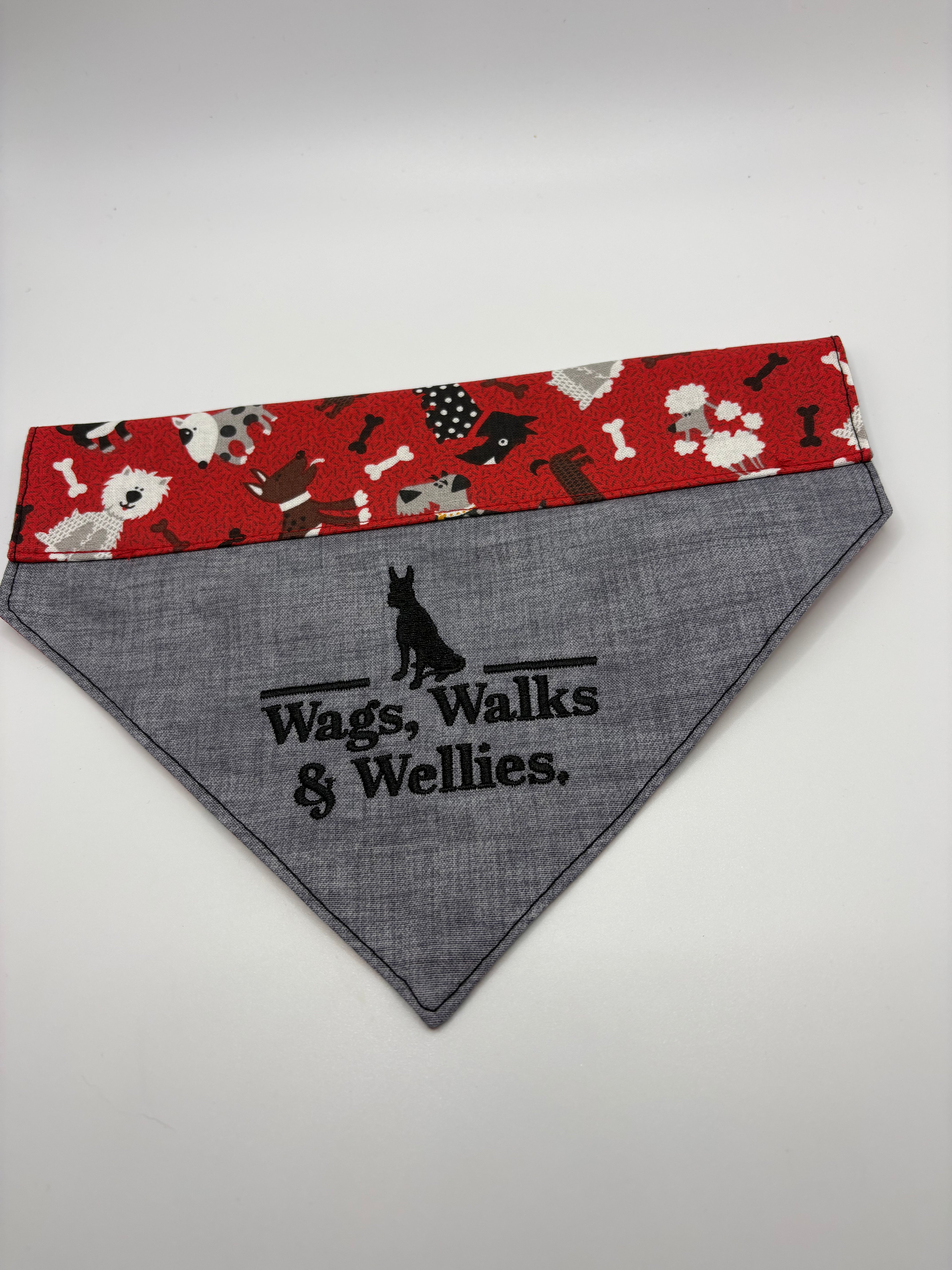 Doggy print Wags,Walks&Wellies Logo bandana